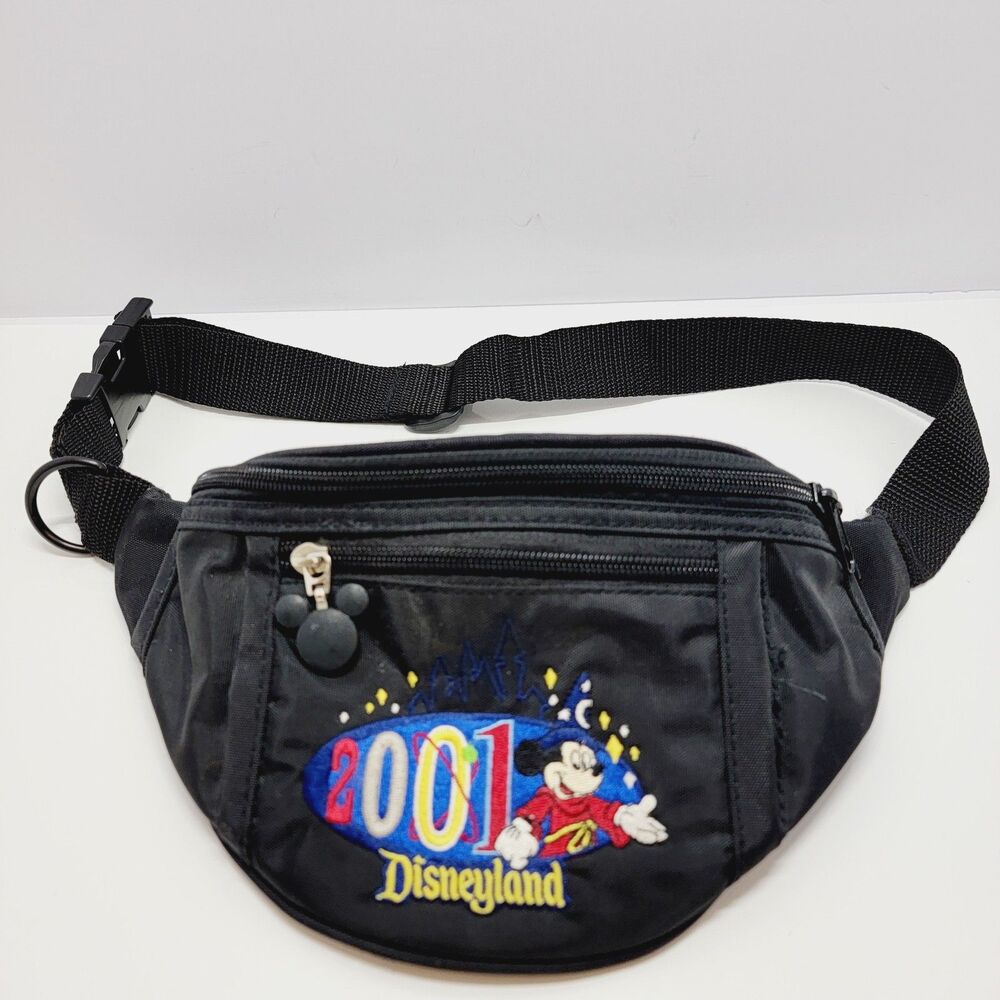 Disneyland 2001 Mickey Mouse Embroidered Black Fanny Pack Waist Bag Size S/M